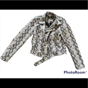 Snakeskin vegan leather moto jacket.
